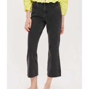 Topshop Boutique Raw Hem Kick Flare Black Faded High Rise Crop Flare Jeans US 6